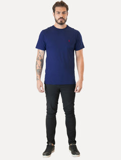 Camiseta Ralph Lauren Masculina Custom Slim Fit Red Icon Azul Escuro