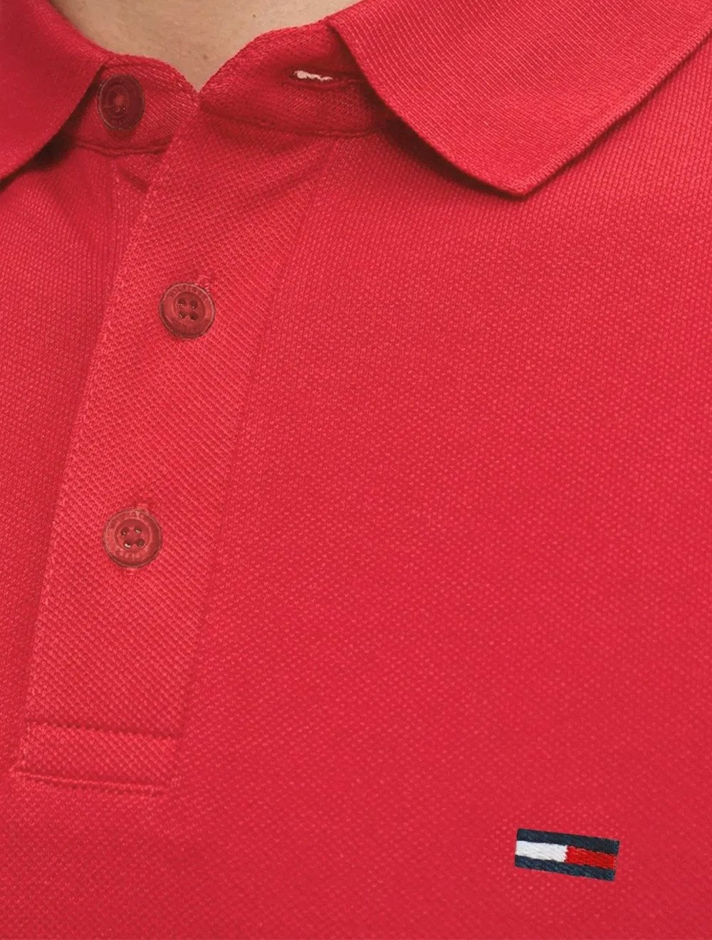 Camisa Polo Tommy Jeans Masculina Piquet Regular Placket Vermelho Médio