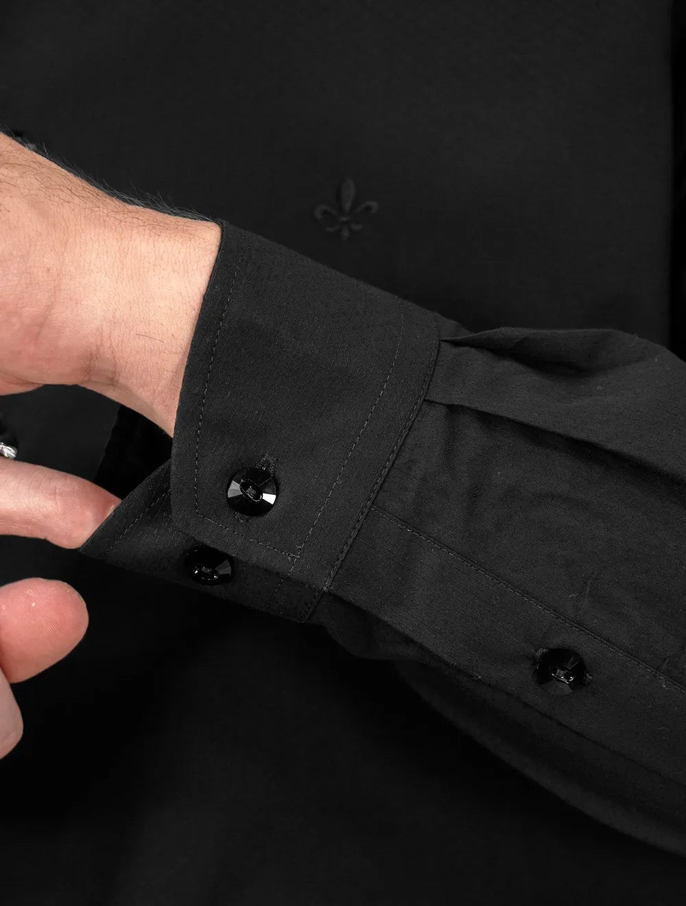 Camisa Dudalina Masculina Slim Botão Cristal Swarovski Preta