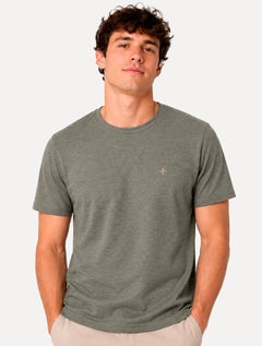 Camiseta Dudalina Masculina Regular Fit Listras Dark Icon Cáqui Escuro