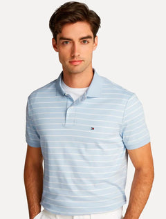 Polo Tommy Hilfiger Masculina Malha Liquid Cotton Seasonal Striped Azul Claro