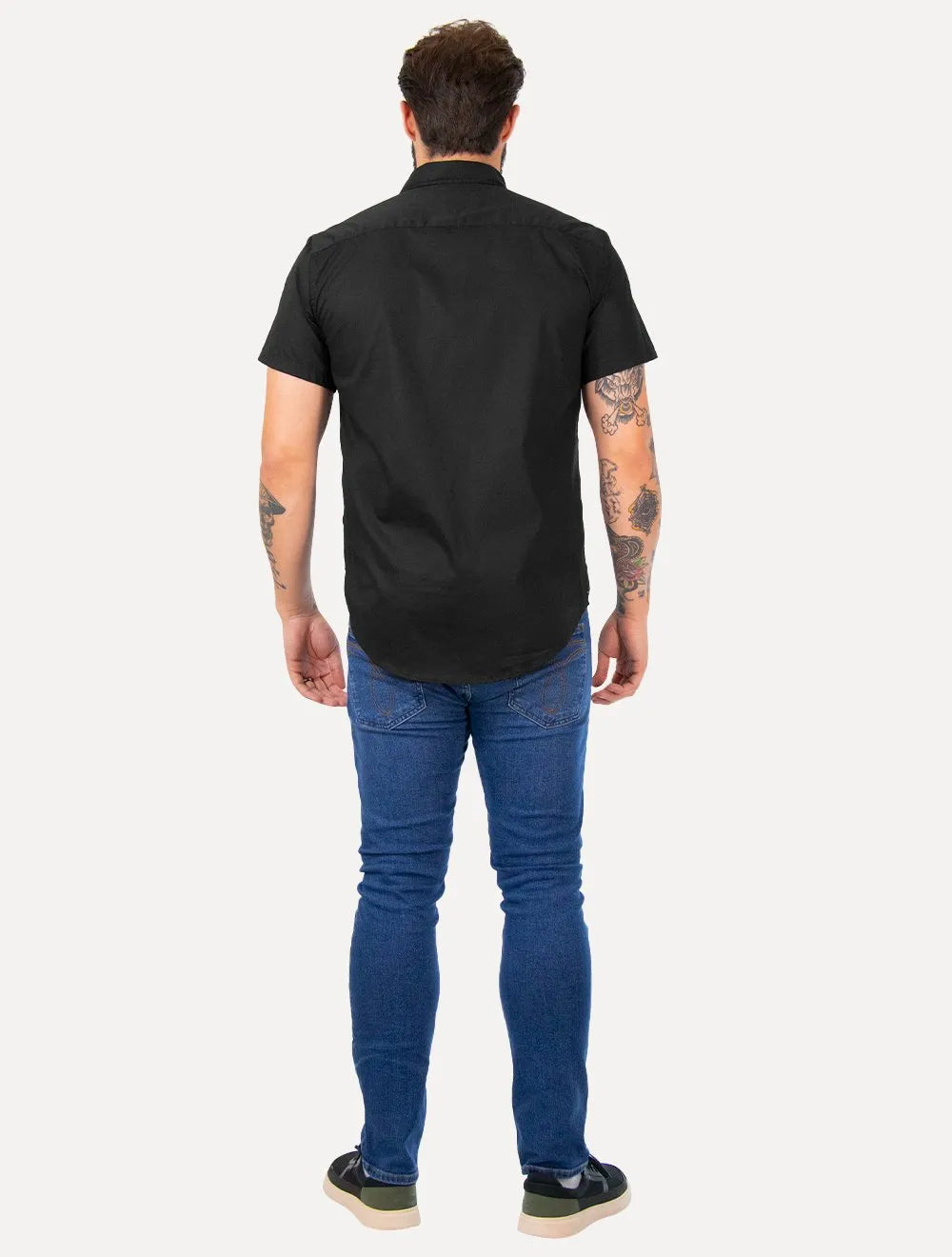 Camisa Tommy Hilfiger Masculina Manga Curta Regular Classic Poplin Preta