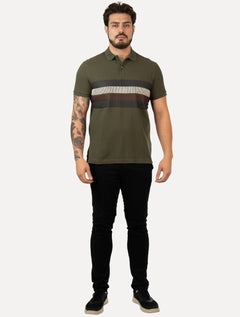Polo Tommy Hilfiger Masculina Regular Shadow Global Stripe Verde Militar