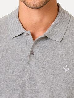 Polo Dudalina Masculina Piquet Jacquard Gola Sem Friso Cinza Mescla