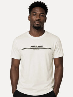 Camiseta John John Masculina Regular Fit Simple Lines Off White