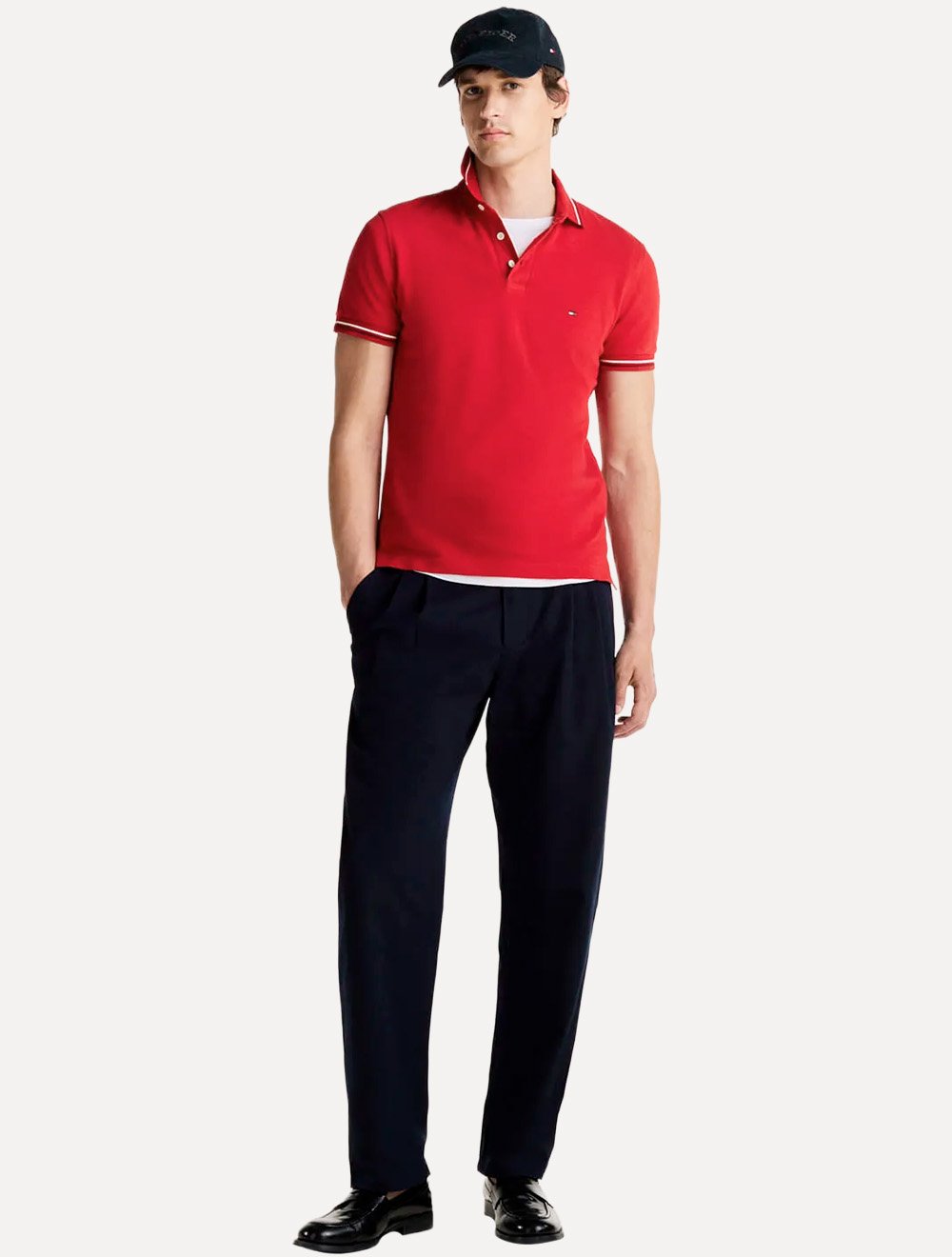 Polo Tommy Hilfiger Masculina Slim Malha Liquid Cotton Tipped Seasonal Vermelha