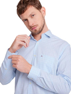 Camisa Aramis Masculina Tricoline Regular Micro Xadrez Azul Claro