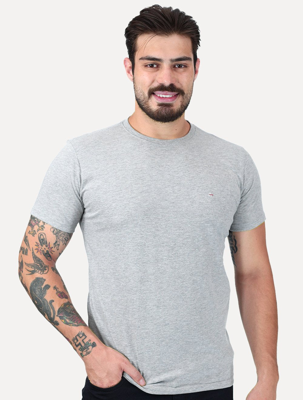 Kit Camisetas Aramis | Masculina Basic Lisa Cinza Grafite/Cinza Mescla