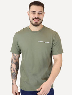 Camiseta Tommy Jeans Masculina Classic Linear Embroidered Chest Verde Militar