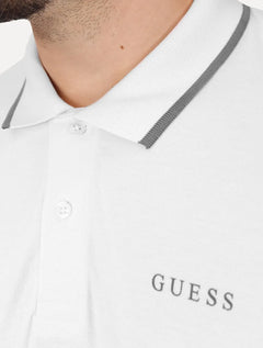Polo Guess Masculina Piquet Silk Linear Friso Branca