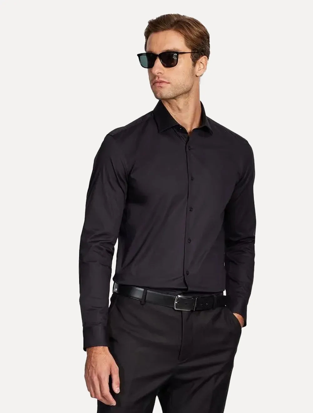 Camisa Aramis Masculina Slim Tricoline Stretch Preta