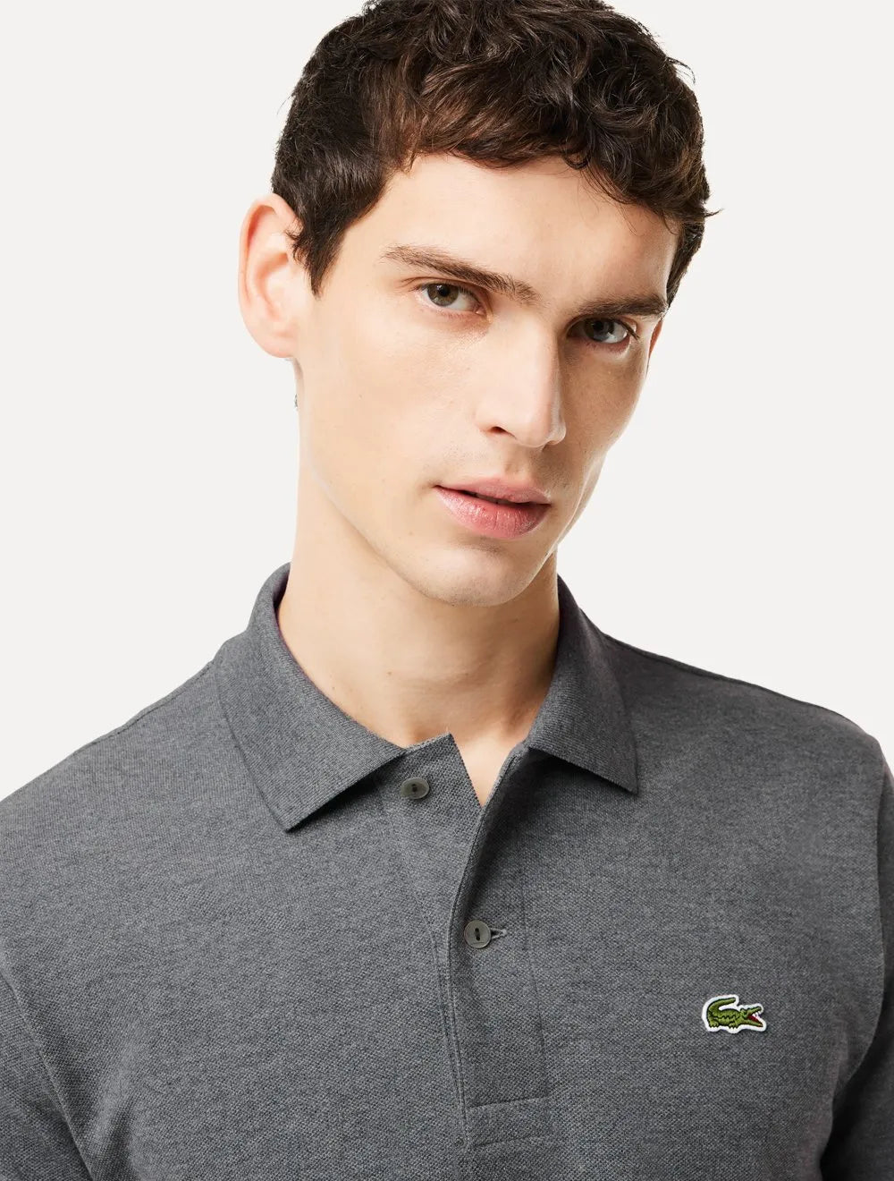 Polo Lacoste Masculina Classic Fit Mescla Cinza Mescla