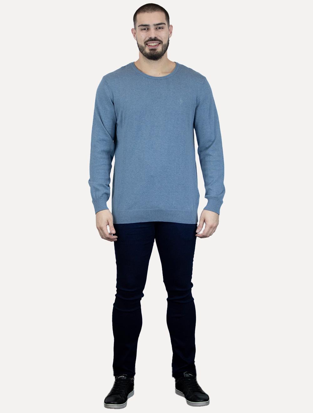 Suéter Dudalina Masculino Tricot Crewneck Melange Cotton Azul Médio