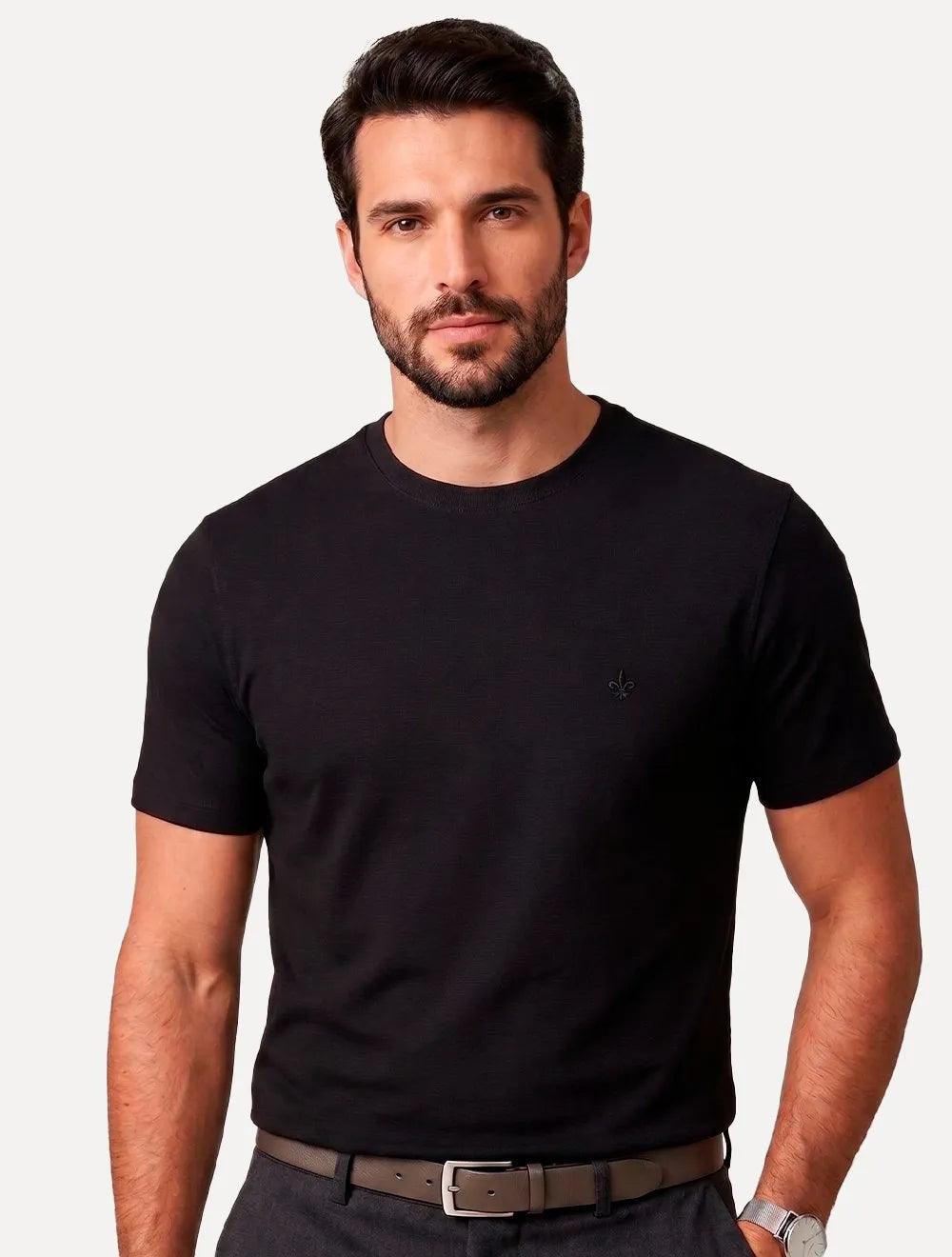 Camiseta Dudalina Regular Fit Listras Relevo Preta