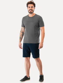 Camiseta Guess Masculina Grey Silk Logo Cinza Escuro