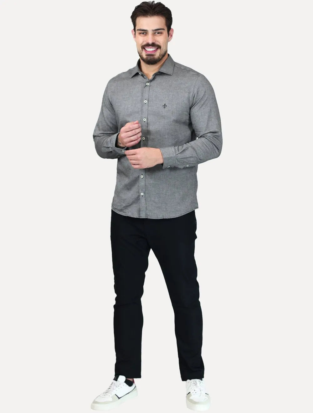 Camisa Dudalina Masculina Slim Fit Superfine Cotton Cinza Escuro Mescla