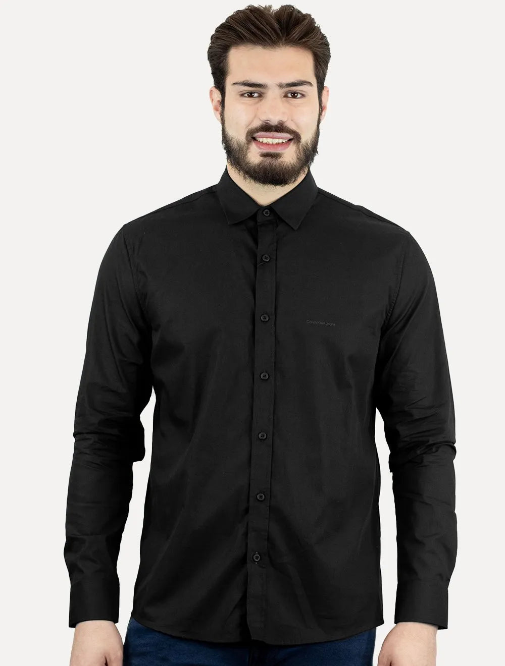 Camisa Calvin Klein Jeans Masculina Regular Plain Dark Logo Preta