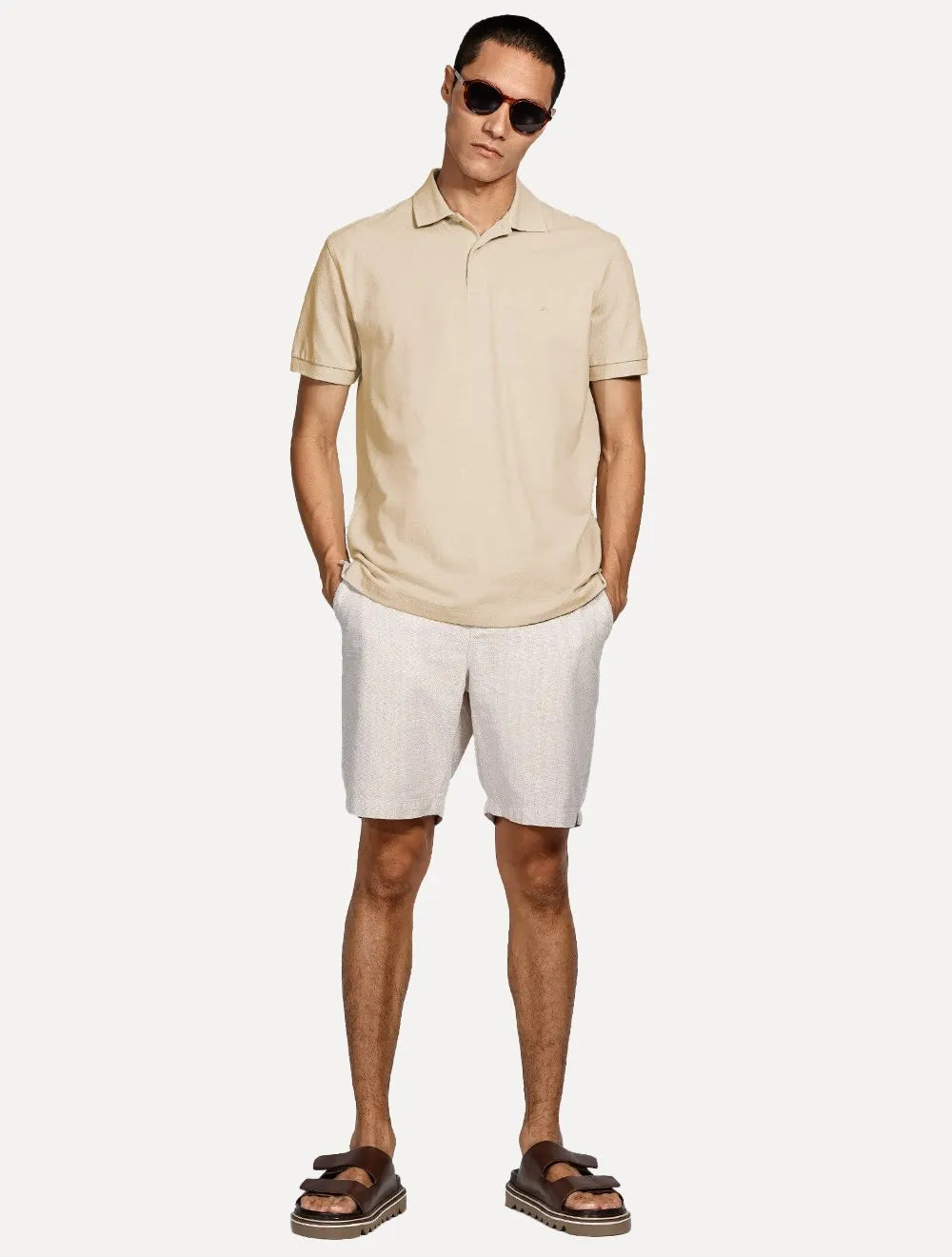 Polo Aramis Masculina Basic Piquet Mono Cáqui Claro