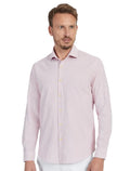 Camisa Aramis Masculina Slim Cambraia Listrada Rosa Claro