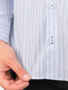 Camisa Dudalina Masculina Comfort Superfine Cotton Listrada Azul Claro