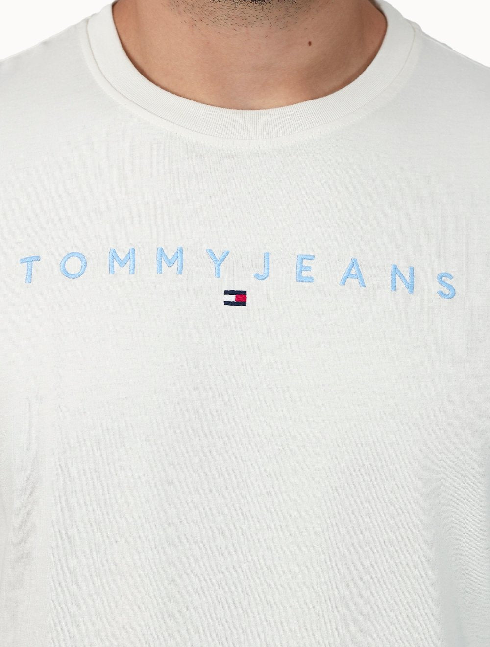 Camiseta Tommy Jeans Masculina Core Linear Blue Logo Off White