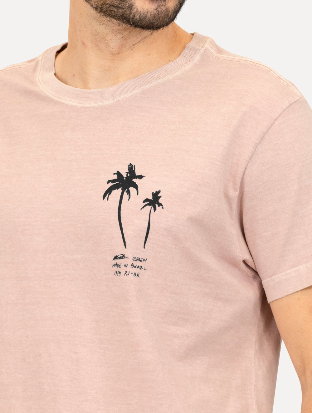 Camiseta Osklen Masculina Regular Stone Palm Sketches Rosa Claro
