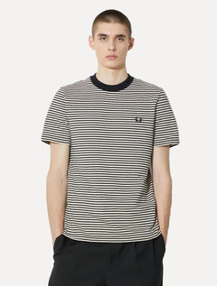 Camiseta Fred Perry Masculina Fine Stripe Heavy Weight Tee Preta/Caqui