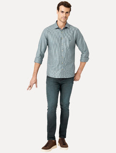 Camisa Dudalina Masculina Superfine Slim Tricoline Quadriculado Mono Logo Verde Turquesa