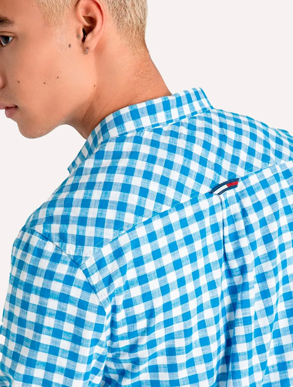 Camisa Tommy Jeans Masculina Xadrez Essential Branca/Azul