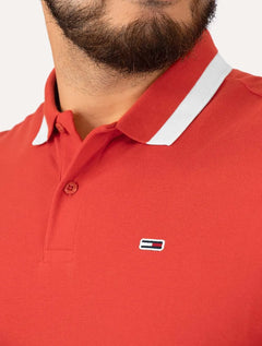 Polo Tommy Jeans Masculina Piquet Regular Placket Friso Vermelha
