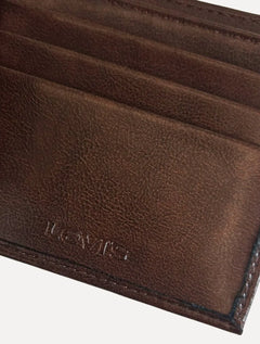 Carteira Levis Masculina Couro ID Bifold Plaid Marrom Café