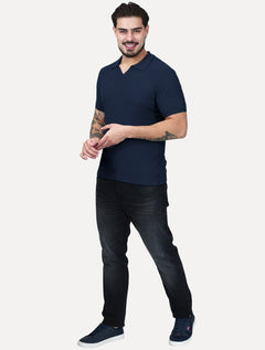 Polo Dixen Masculina Tricot Manga Curta Azul Marinho