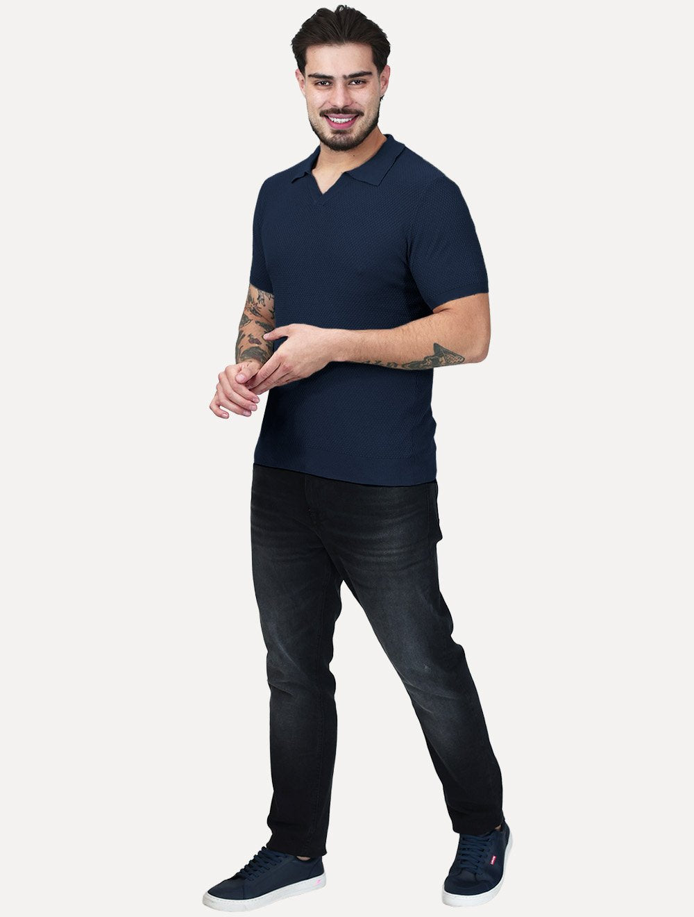 Polo Dixen Masculina Tricot Manga Curta Azul Marinho