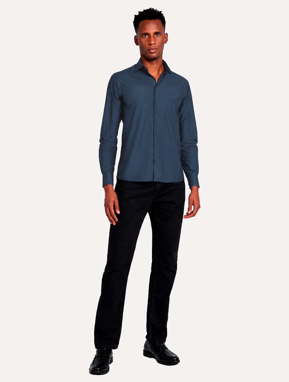 Camisa Dudalina Masculina Slim Tricoline Egyptian Cotton Lisa Azul Escuro