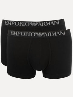 Cueca Empório Armani Boxer Trunk Lisa White Logo Preta Pack 2UN