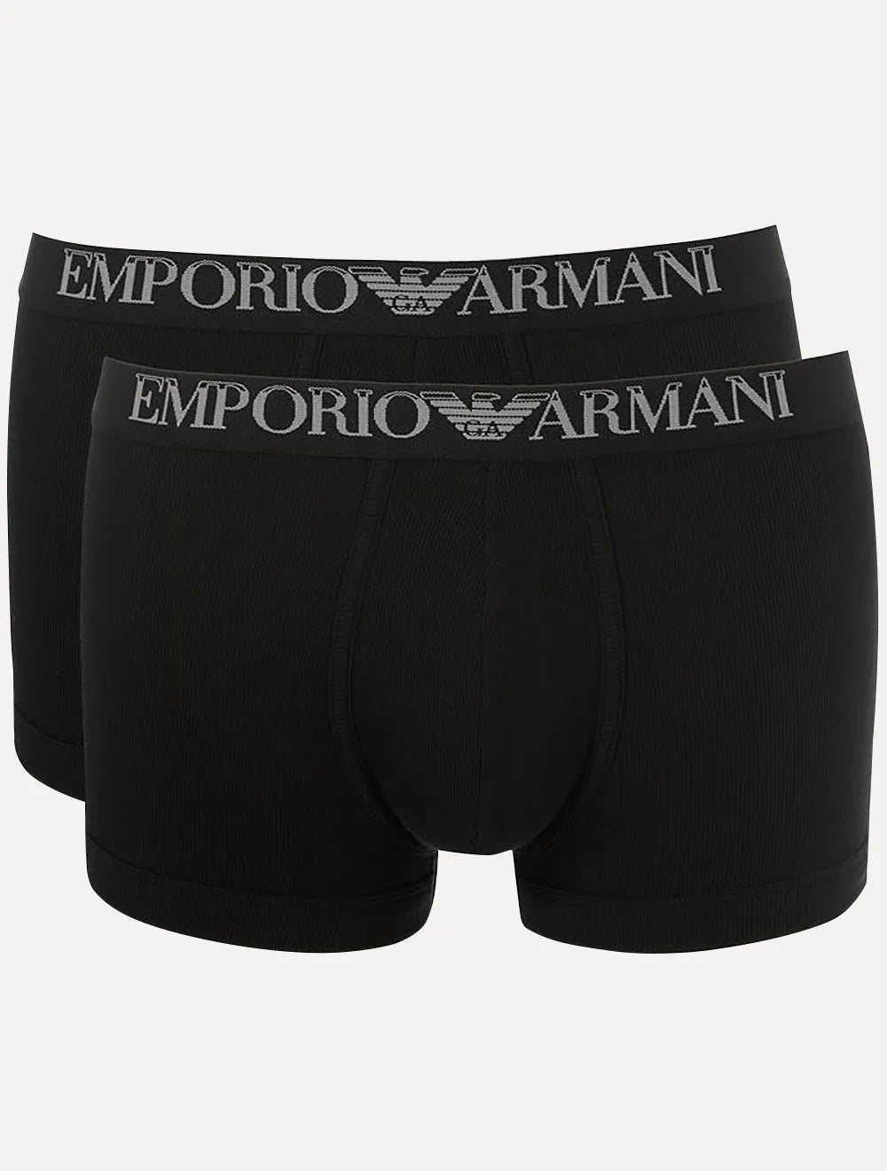 Cueca Empório Armani Boxer Trunk Lisa White Logo Preta Pack 2UN