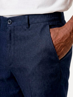 Calça Calvin Klein Jeans Masculina Viscose Linho Botão Azul Marinho