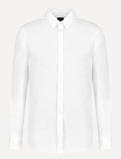 Camisa Armani Exchange Masculina Slim Fit Hidden Button Mono Logo Branca