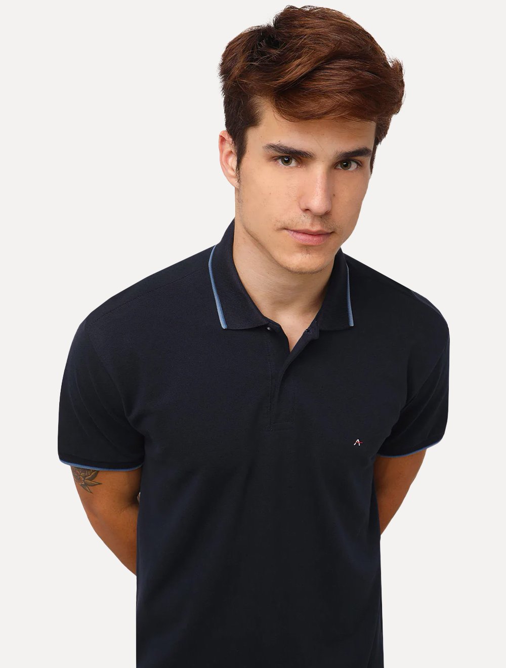 Polo Aramis Piquet Blue Stripes Collar Tipped Azul Marinho