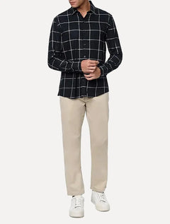 Camisa Calvin Klein Jeans Masculina Slim Dark Plaid Flannel Xadrez Preta