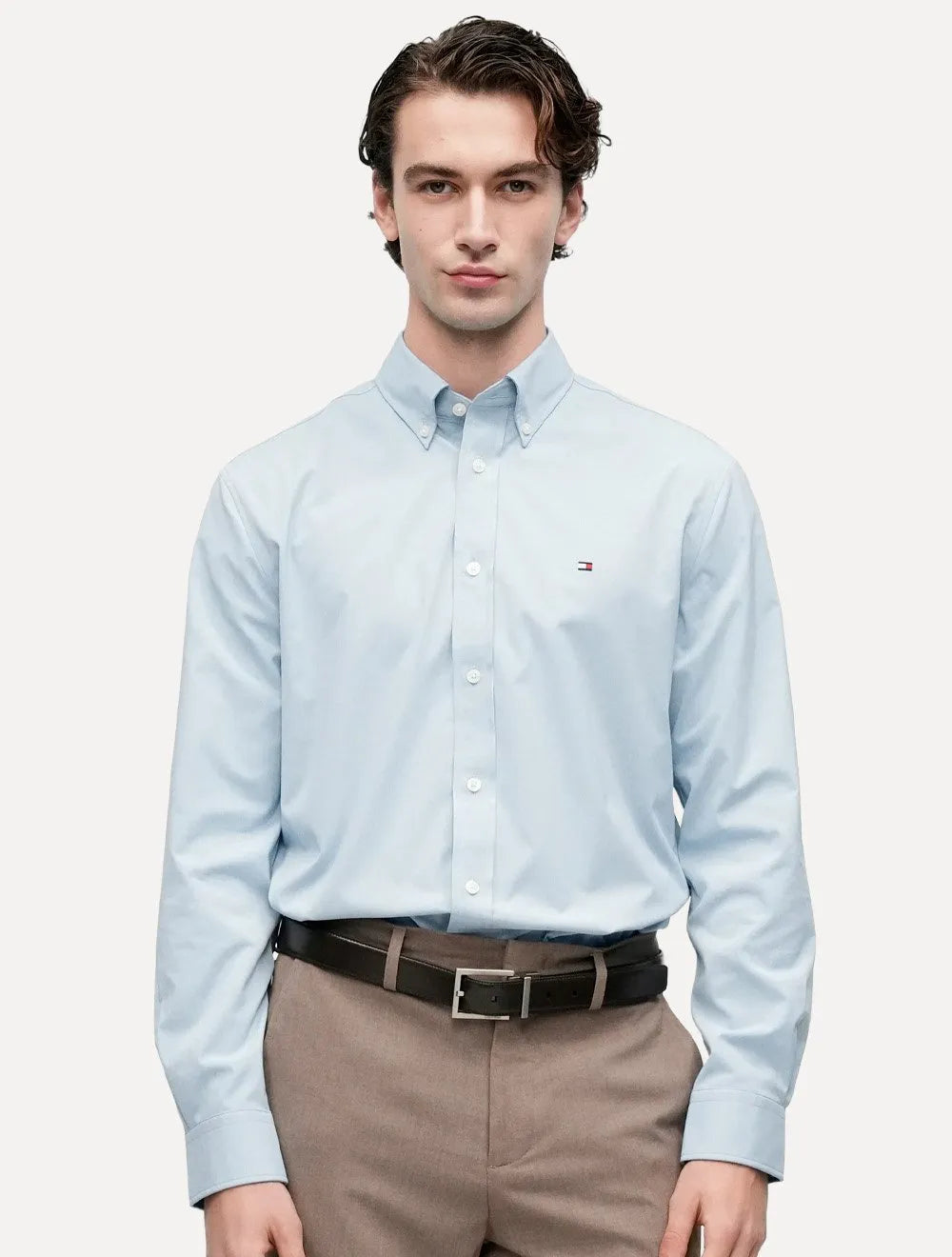 Camisa Tommy Hilfiger Masculina Regular Fit  THFlex Poplin Azul Claro
