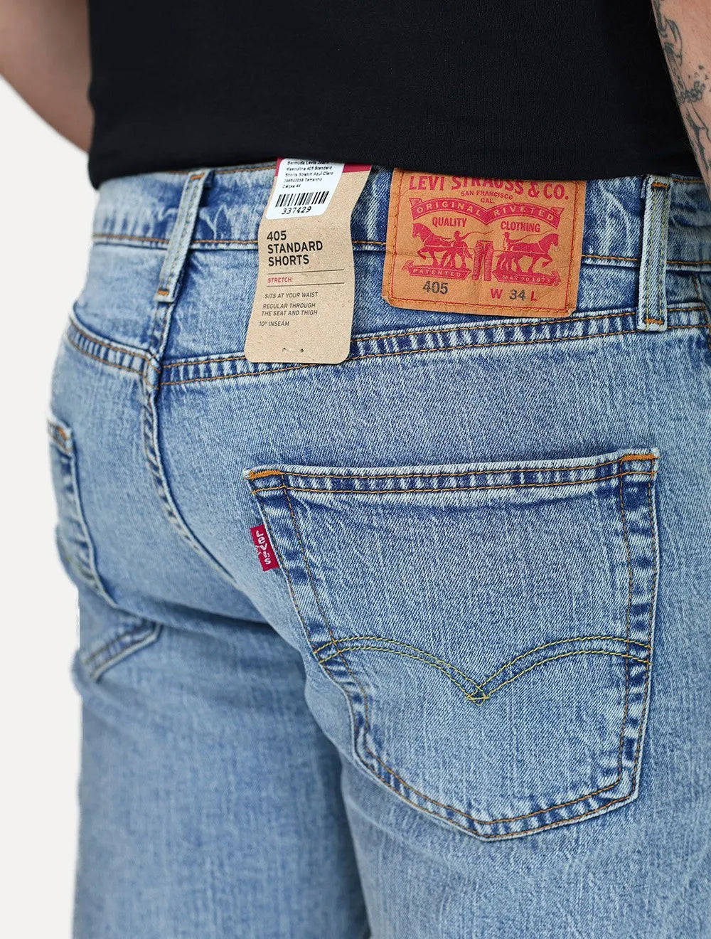 Bermuda Levis Jeans Masculina 405 Standard Shorts Stretch Azul Claro