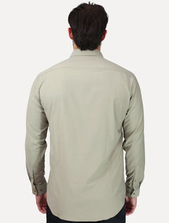 Camisa Aramis Masculina Slim Stretch Poliviscose de Bambu Fendi Caqui