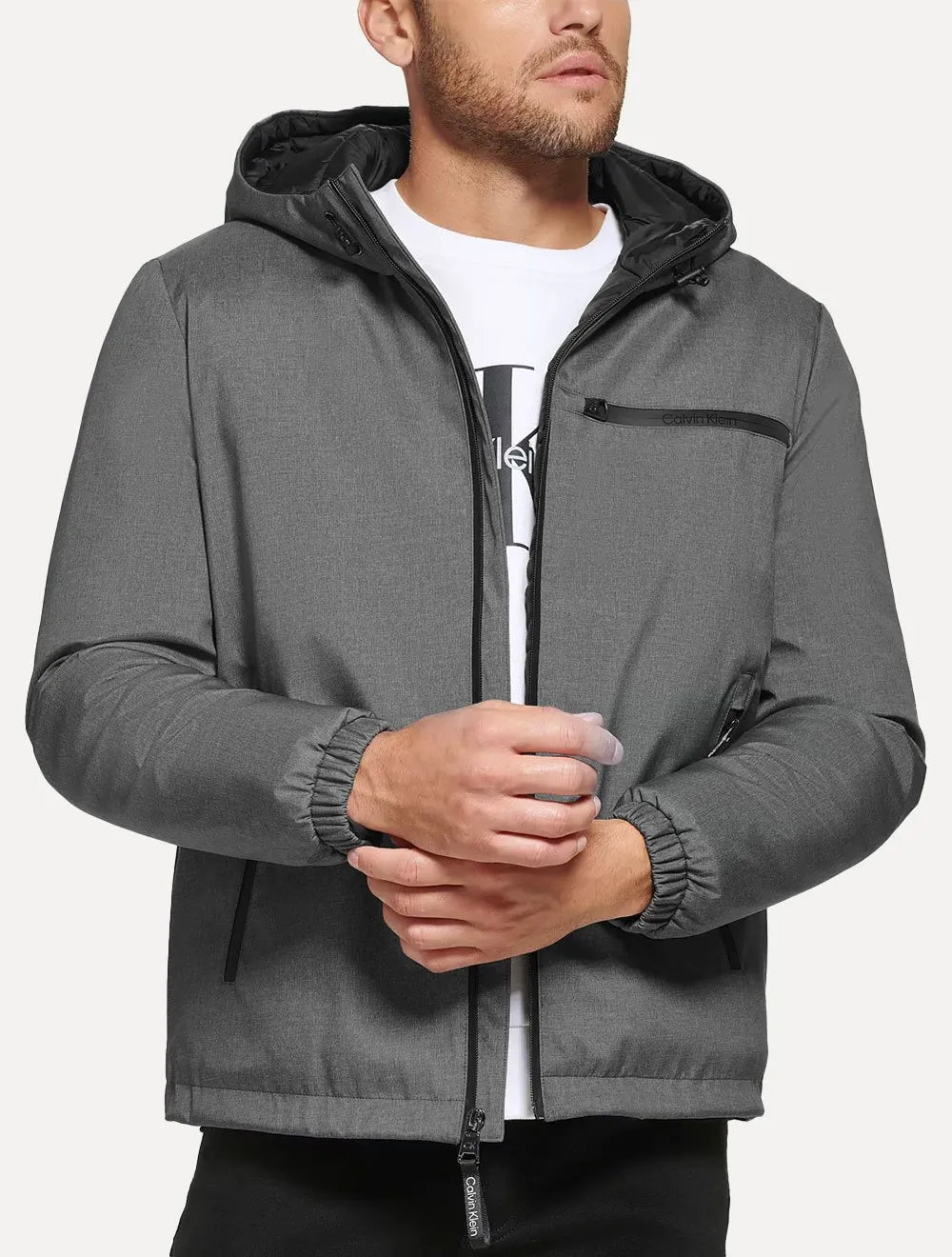 Jaqueta Calvin Klein Hooded CK Peito Cinza Mescla Escuro