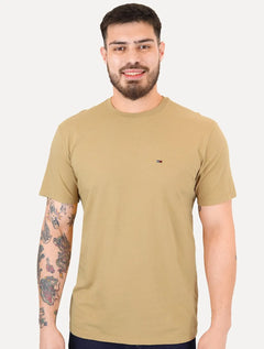 Camiseta Tommy Jeans Masculina Regular Jersey C-Neck Flag Marrom Claro