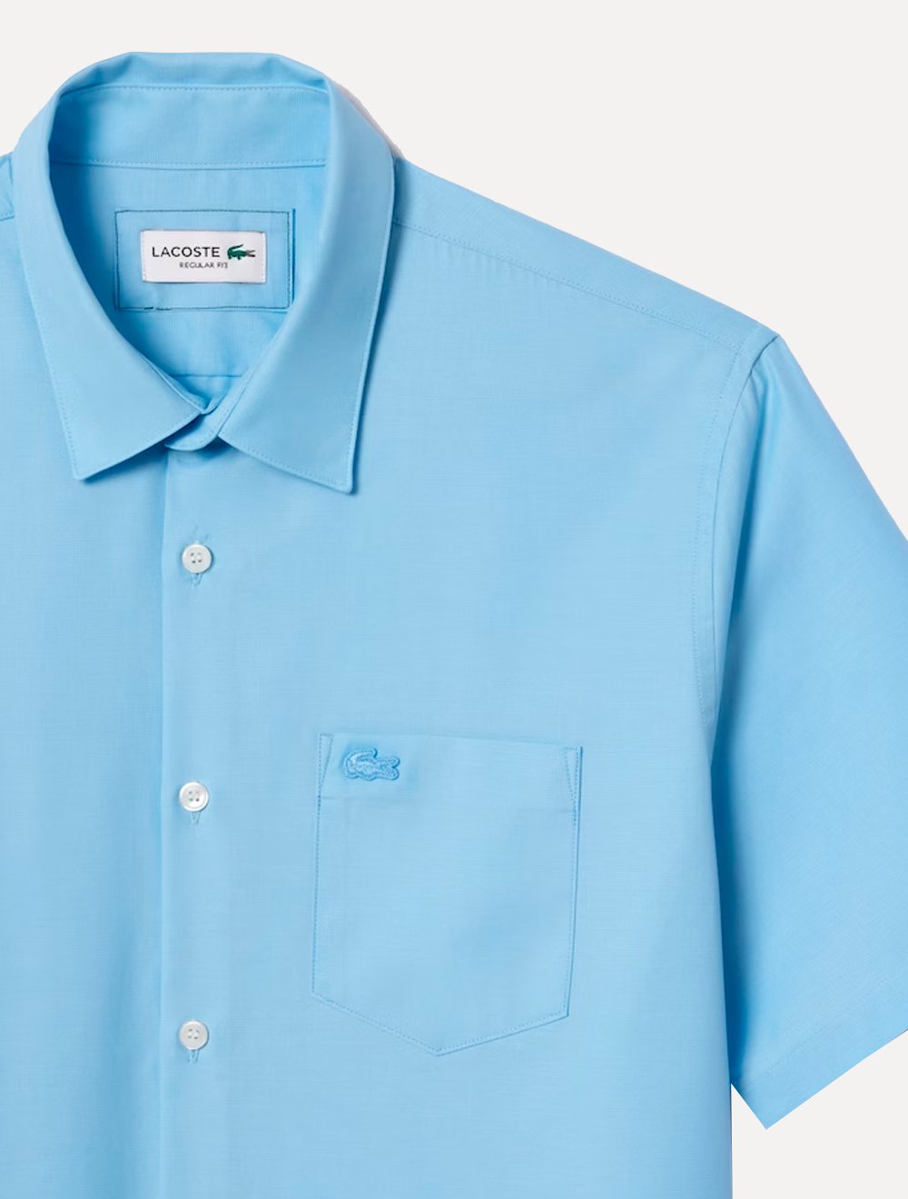 Camisa Lacoste Masculina Manga Curta Regular Solid Pocket Azul Claro