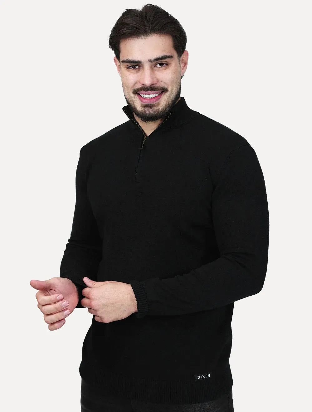 Suéter Dixen Masculina Tricot Manga Longa com Ziper Frontal Preta