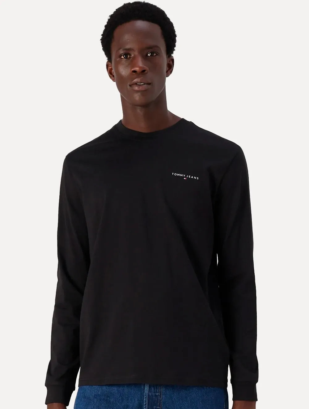 Camiseta Tommy Jeans Masculina Manga Longa Linear Chest Preto