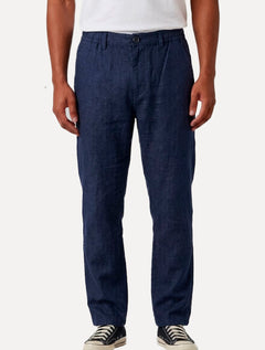 Calça Calvin Klein Jeans Masculina Viscose Linho Botão Azul Marinho