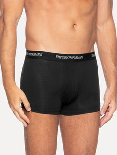 Cueca Empório Armani Boxer Trunk Lisa White Logo Preta Pack 3UN